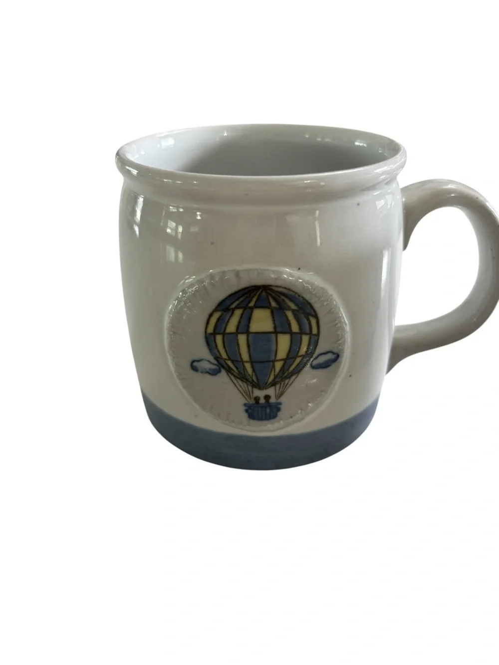 Hot Air Balloon‎ Stoneware Mugs Blue, Yellow, White Coffee Set of 2